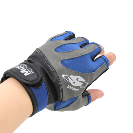 Mustad Half Finger Glove - Black/Grey/Blue